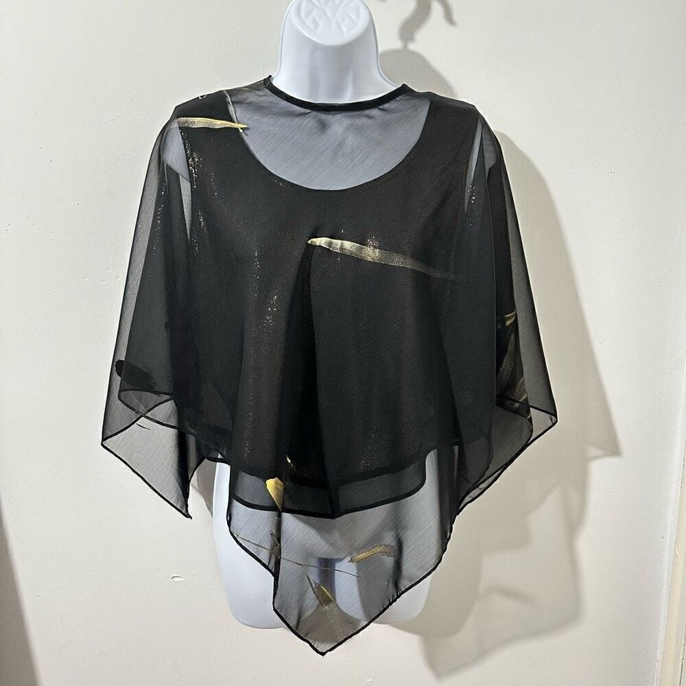 R&M petite black/gold tank top with veil sz 6p A711